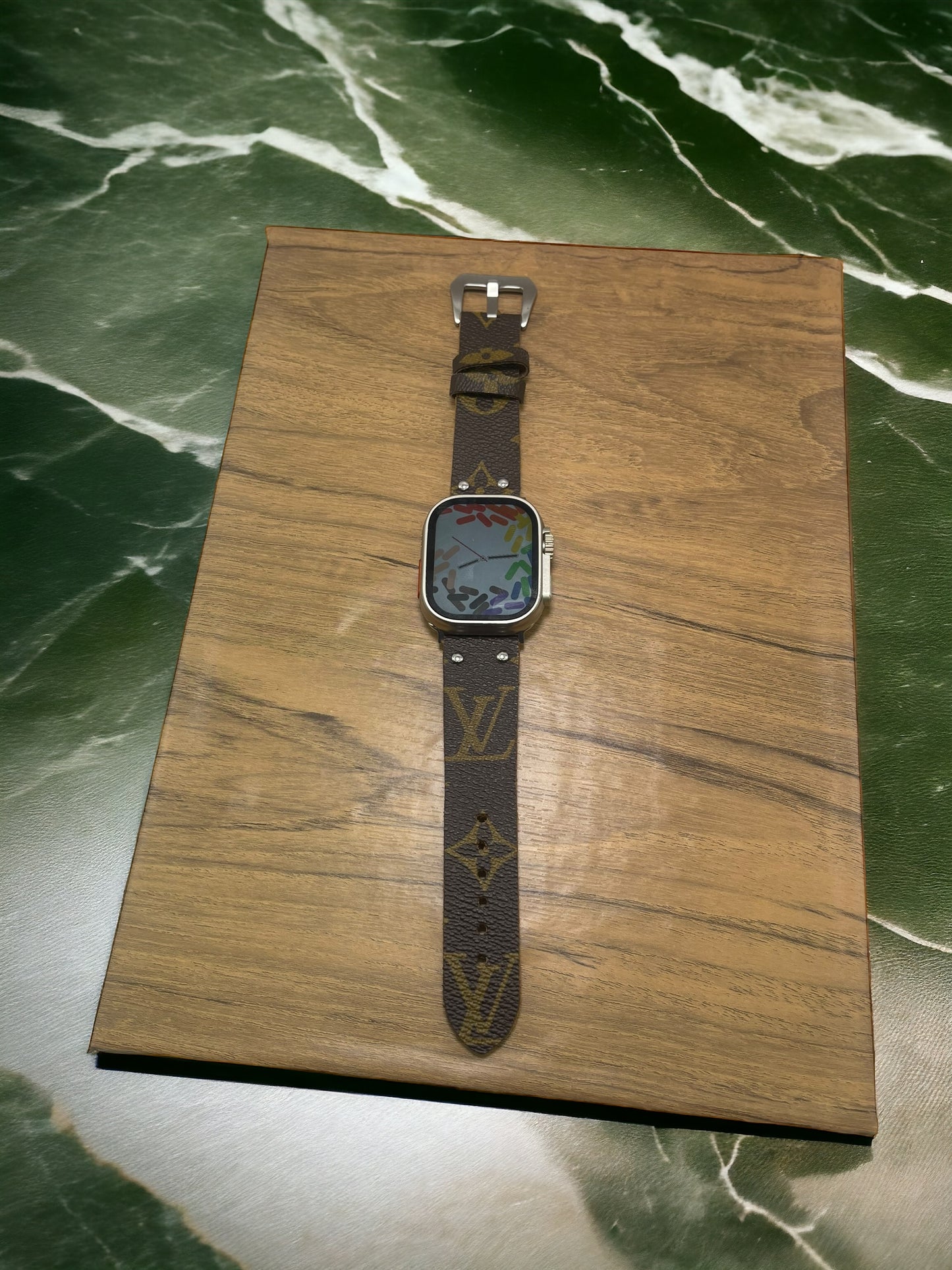 Custom Lv Apple Watch band Silver