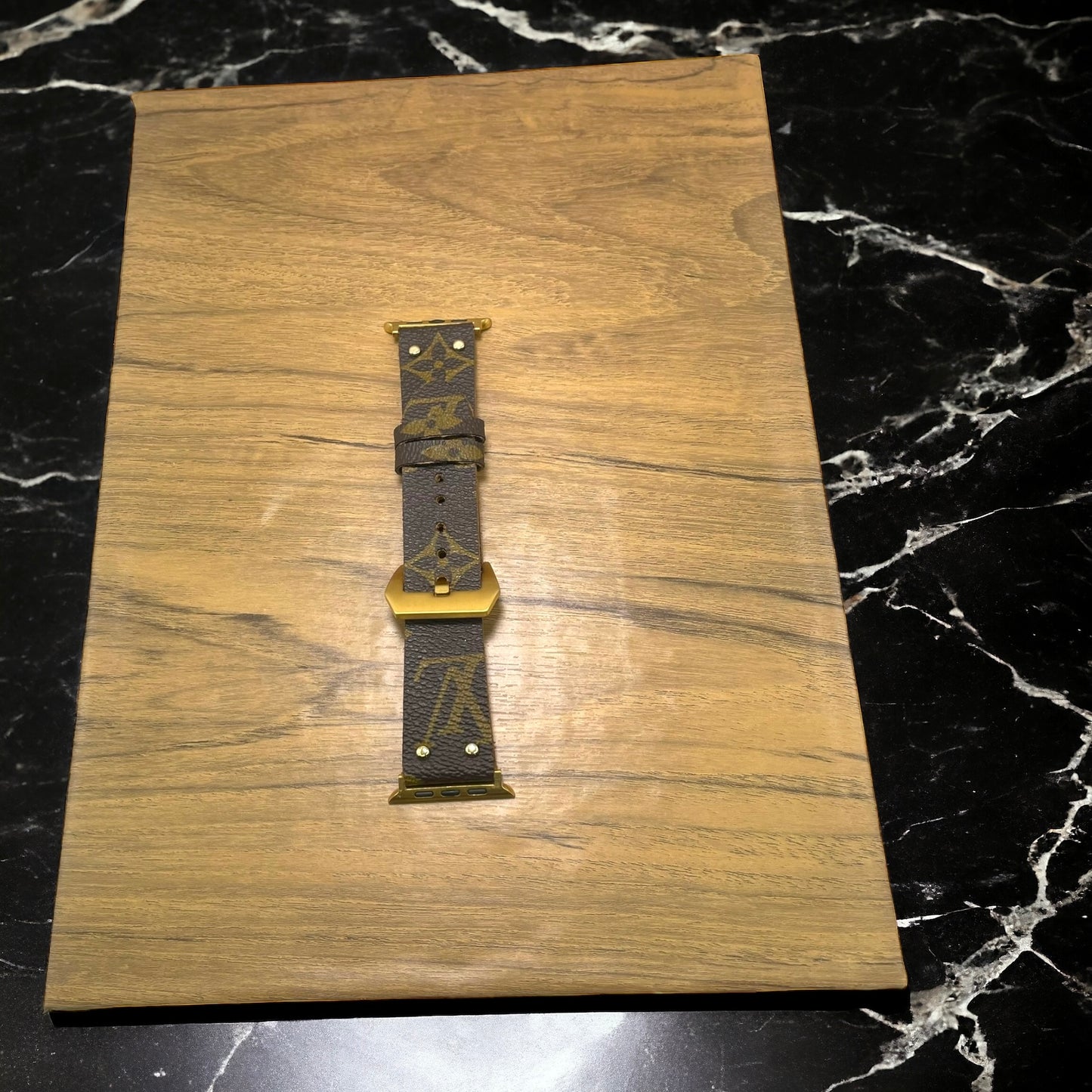 Custom Lv Apple Watch band Gold